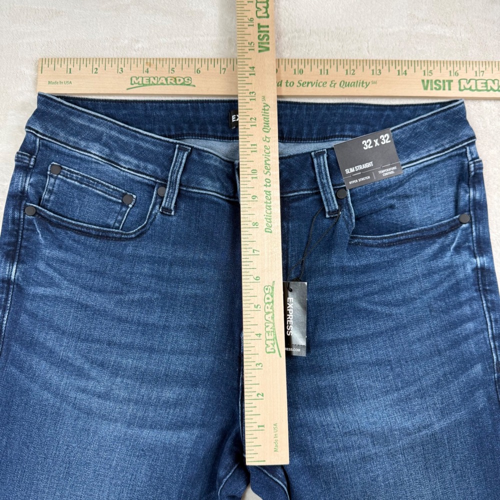 Express Slim Straight Hyper Stretch Jeans Dark Wash Blue 32x32 NWT - Picture 5 of 8